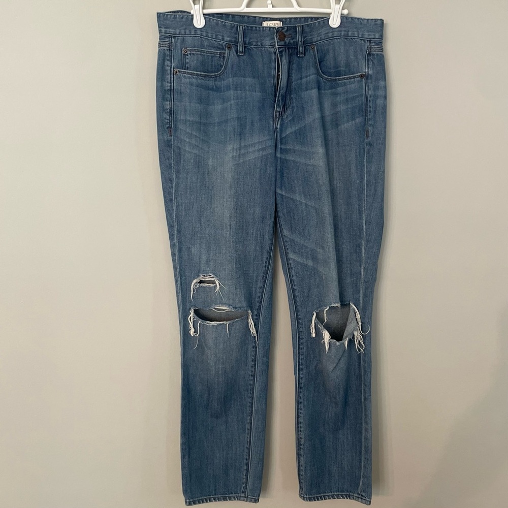 J. Crew Factory Blue Ripped Distressed Boyfriend Jeans Size 29